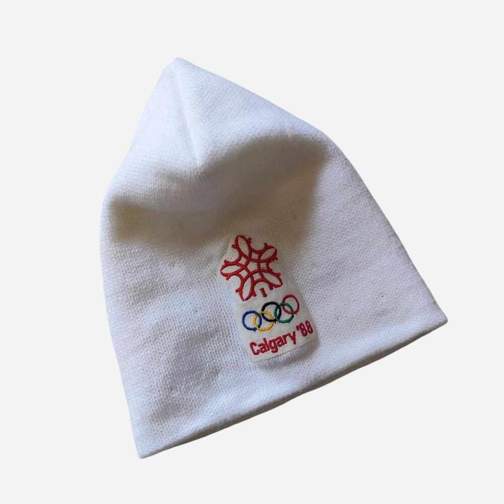 Vintage deadstock Calgary 88 Olympics white beanie